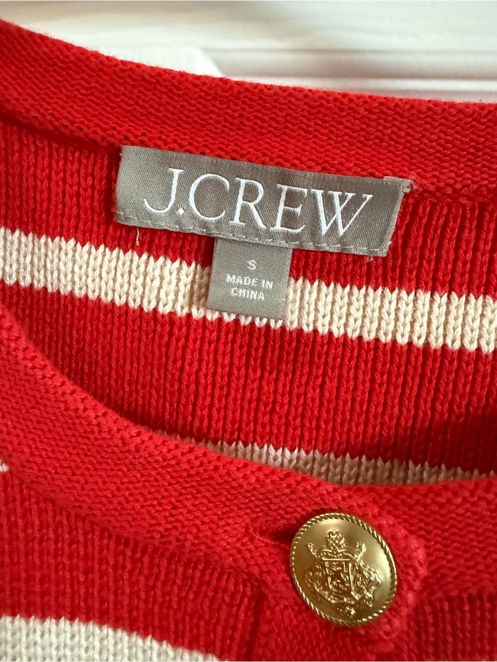 J. Crew Emilie sweater lady jacket a Red and Cream Striped Gold-Button Cardigan - Picture 2 of 7